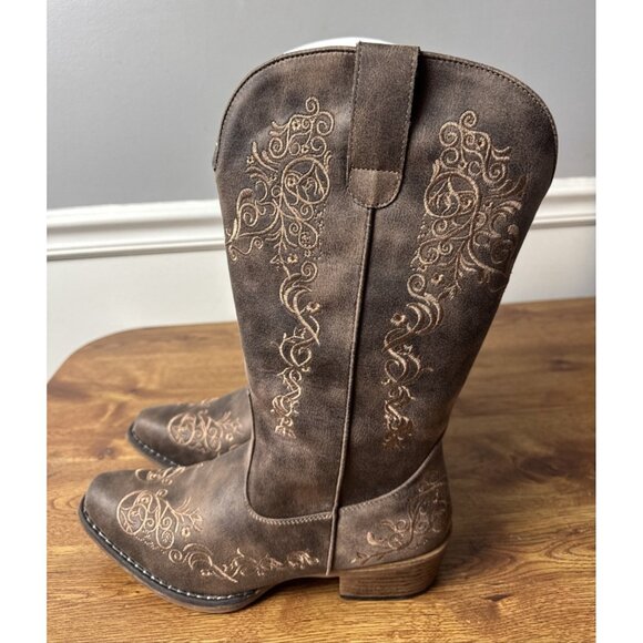 Roper Riley Scroll Embroidered Snip Toe Cowboy Womens Brown Casual Boots Sz 8.5 - Picture 1 of 7